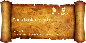 Macsicska Ervin névjegykártya